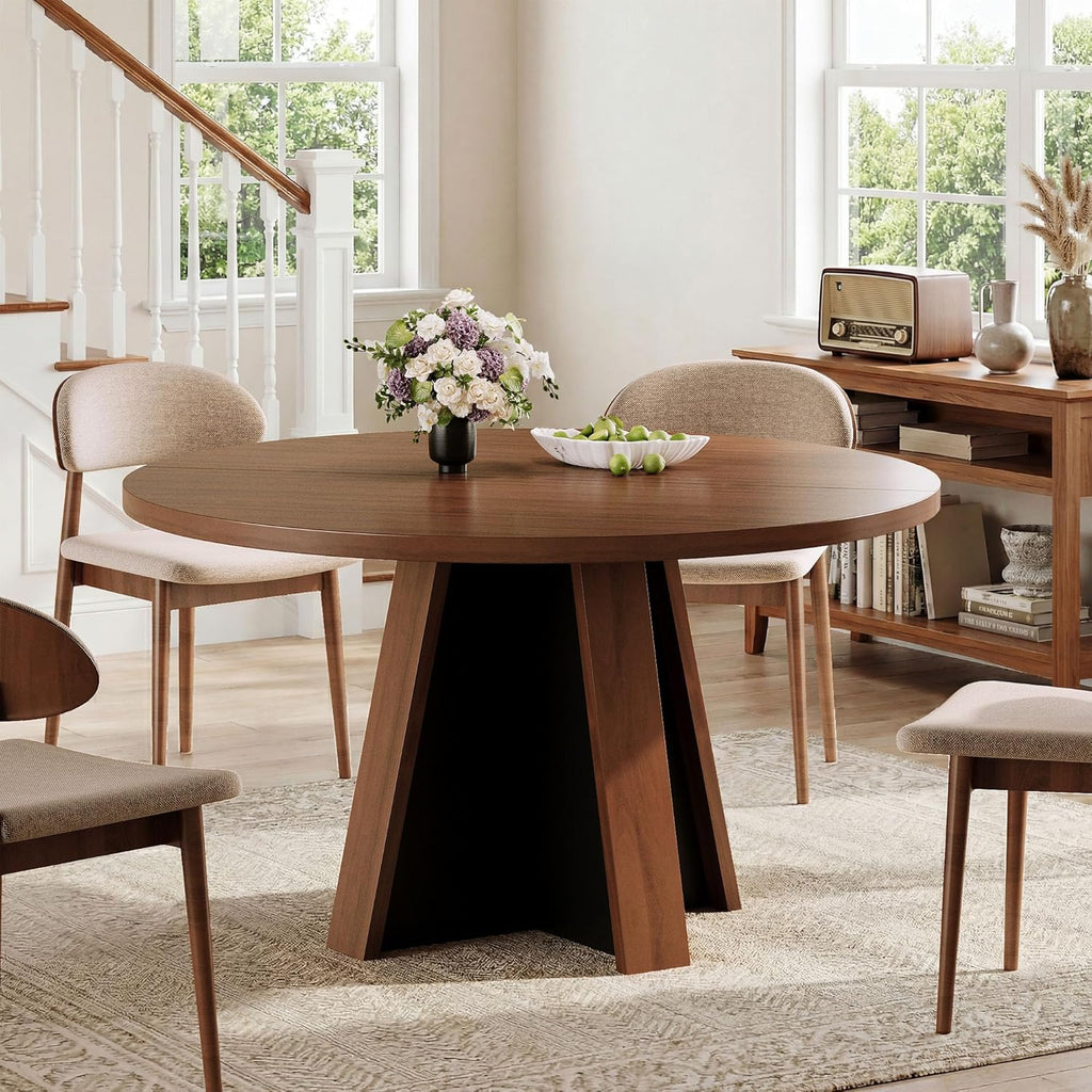 iPormis 47-Inch Round Dining Table for 4-6 People, Modern Wooden Kitchen Table for Dining Room, Farmhouse Circle Dinner Tables Furniture for Kitchen Living Room, Walnut Brown