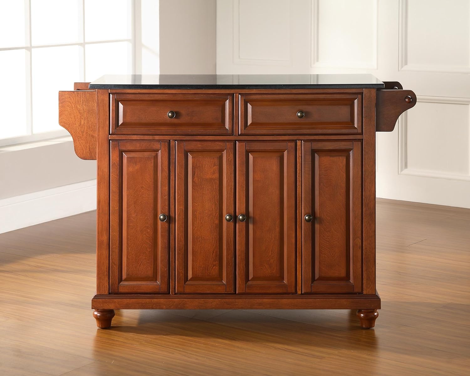Crosley Furniture Cambridge Granite Top Rolling Kitchen Island Storage Cart, Microwave Stand, Spice Rack, Cherry