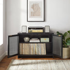 Crosley Furniture Kenji Media Console, Record Player Stand with Vinyl Storage, Modern Home Organizer, Black