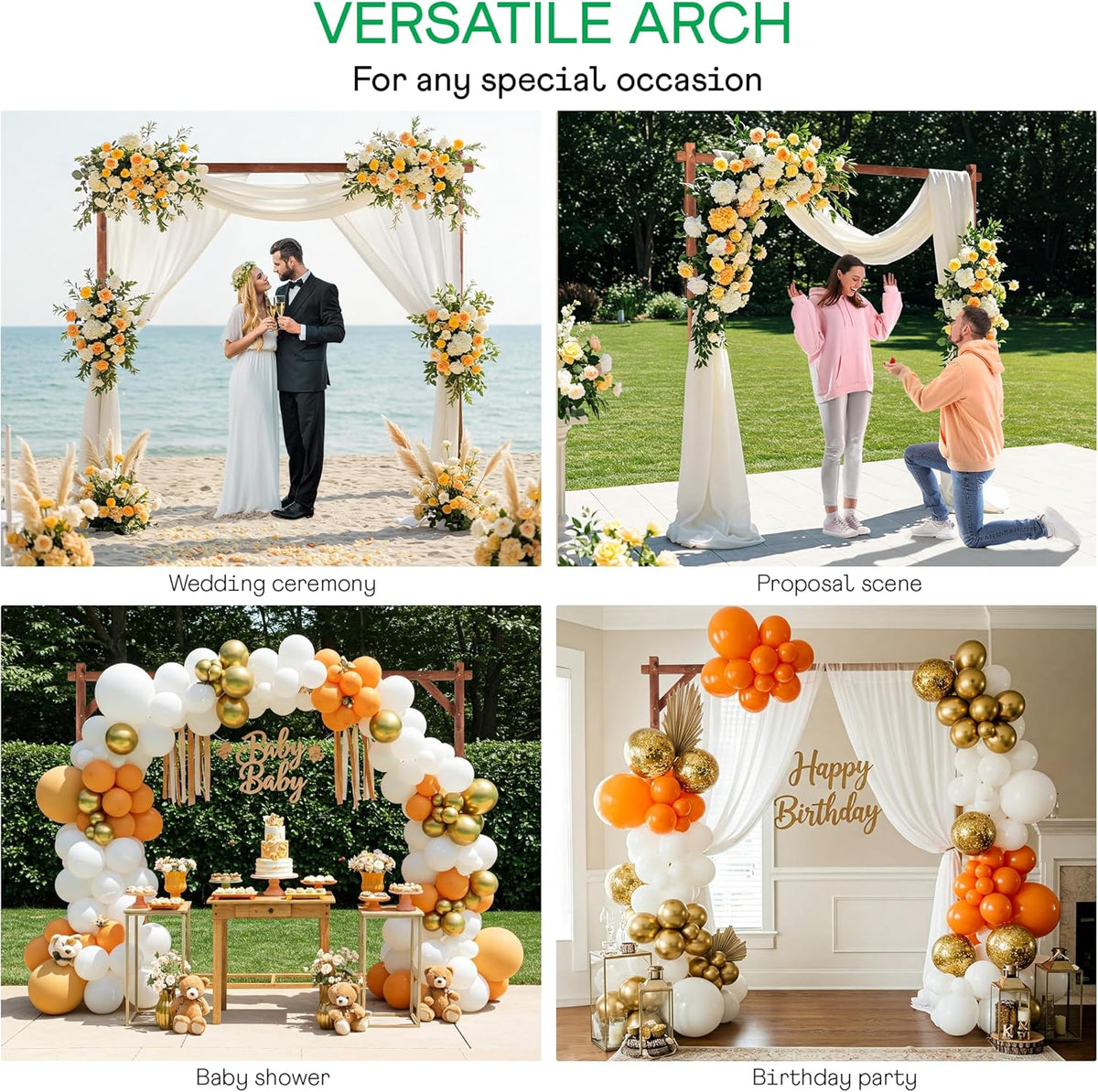 IDZO 7.2FT Wooden Wedding Arch Stand – Acacia Wood Garden Arch, Wedding Backdrop, Ceremony Arbor for Outdoor & Indoor Events, Supports Floral, Fabric, Balloon & Lamp Decorations for Wedding Arches