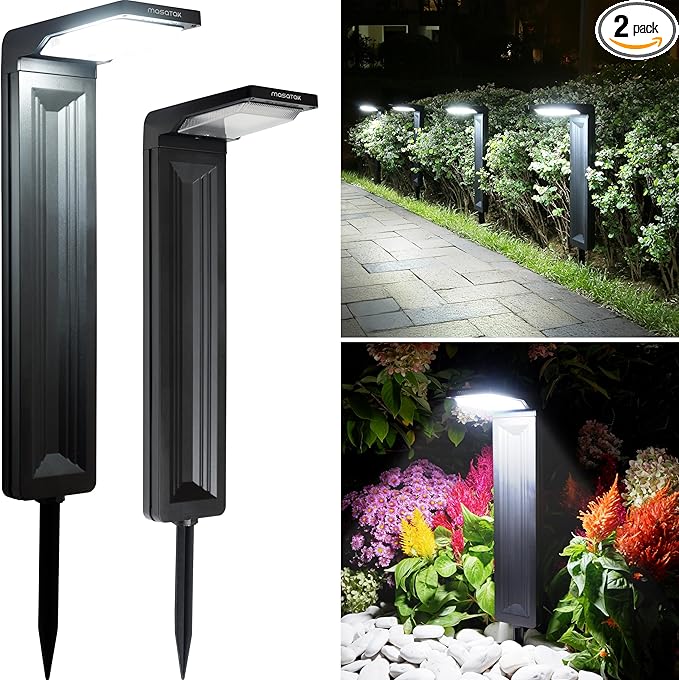 Solar Pathway Lights 2Pack, Waterproof Bright LED Modern Decorative Path Light for All Outdoor uses Backyard, Walkway, Landscape, Driveway, Lawn, Patio, Garden Yard. 2 Brightness Modes (Cool White)