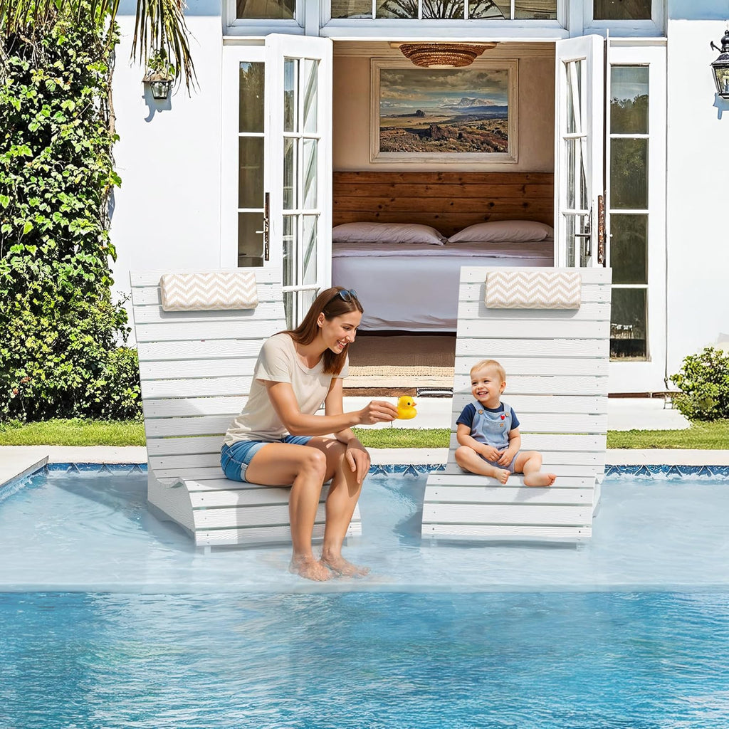 HDPS Pool Lounge Chairs Set of 2, Use in Pools Lounge Chairs up to 10-Inches of Water, Chaise Chairs with Headrest, Lounge Chair Outdoor, Fade-Resistant Pool Lounger for Deck