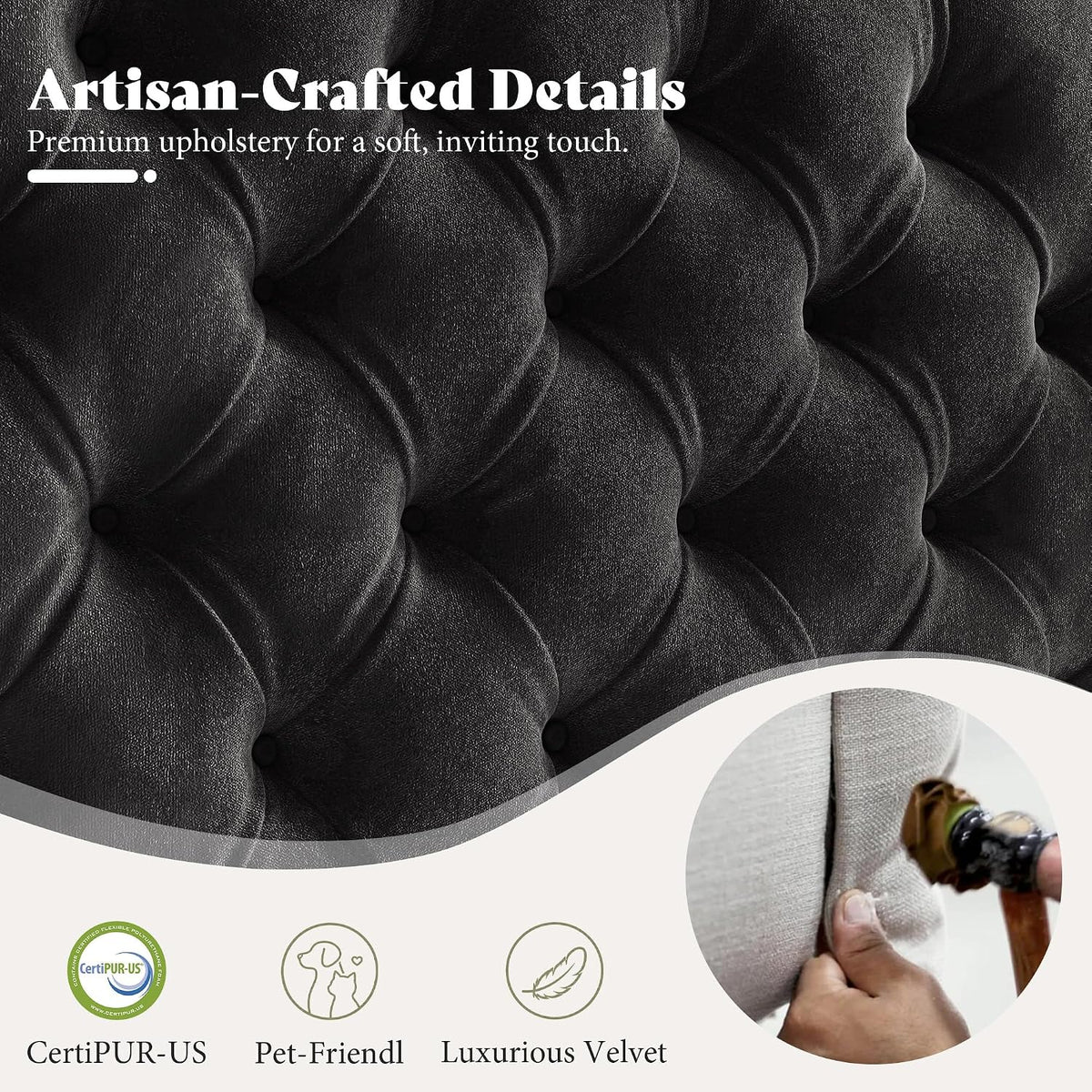 AMERLIFE Upholstered Queen Bed Frame with Wingback Headboard, Black Velvet