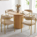 Boucle Dining Chairs Set of 4 with Arms, Mid Century Modern Upholstered Dining Chairs for Kitchen & Dining Room, Curved Backrest, Gold Metal Frame (Taupe/Sand)