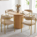 Boucle Dining Chairs Set of 4 with Arms, Mid Century Modern Upholstered Dining Chairs for Kitchen & Dining Room, Curved Backrest, Gold Metal Frame (Taupe/Sand)