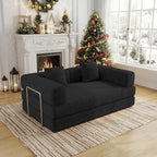 59 Inch Convertible Sofas Bed, 5-in-1 Futon Sofa Pull Out Sleeper Couch, Couches for Living Room, Corduroy Floor Compression Loveseat for Bedroom, Apartment, No Assembly, Black, 2 Seat