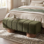 Merax 50" Green Boucle Upholstered Dining Bench Entryway Bench | No Assembly Required, End of Bed Ottoman, for Living Room Dining Room Bedroom, Floor-Friendly Feet Pads, Bear 300 LBS