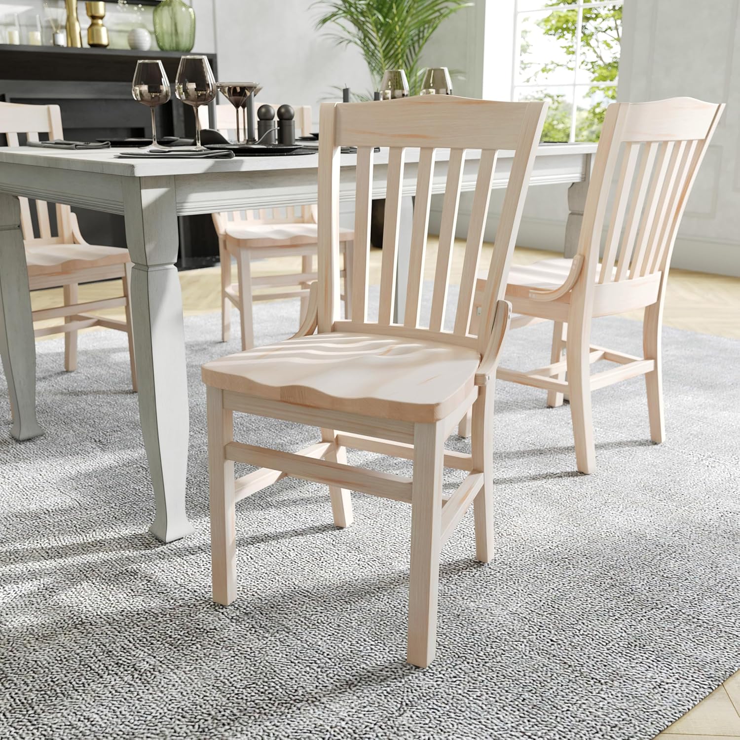 Flash Furniture Hercules School House Back Metal Restaurant Chair - Antique White Wood Seat - Black Frame