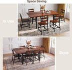 HUAHUU 7-Piece Dining Table Set for 6, 63" Extendable Kitchen Table with Curved Backrest Chairs, Dining Room Table with Solid Metal Frame & MDF Board, Easy Assembly, Walnut