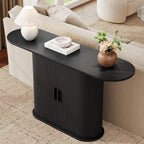55 Inch Console Table with Storage, Fluted Entryway Tables with Sliding Doors, Sofa Table Behind The Couch, Hallway Tables, Mid-Century Modern Foyer Table for Entryway, Hallway, Living Room, Black