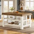 Tribesigns Kitchen Island with Seating and Storage Shelves, 55.1-Inch Breakfast Counter Farmhouse Island Table for Kitchen Dining Room (White and Light Brown)