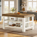 Tribesigns Kitchen Island with Seating and Storage Shelves, 55.1-Inch Breakfast Counter Farmhouse Island Table for Kitchen Dining Room (White and Light Brown)