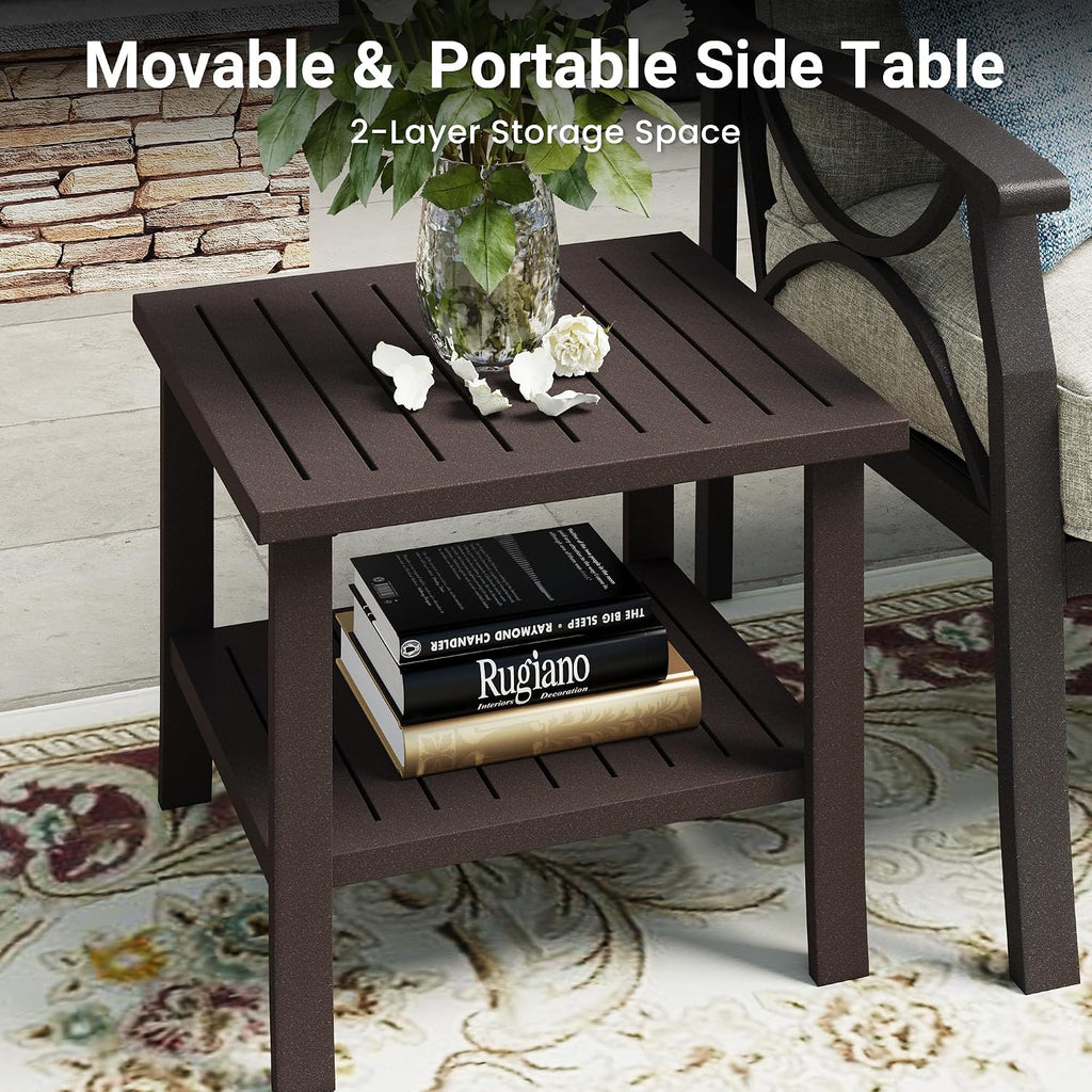 RoyalCraft Outdoor Patio Furniture Set, 3 Pieces Metal Patio Conversation Set with Side Table for Porch Garden Backyard, Beige