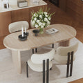 71" Accent White Extendable Dining Table, Mid-Century Modern Wood Oval Space Saving Extending Kitchen Tables for 2-6 People