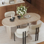71" Accent White Extendable Dining Table, Mid-Century Modern Wood Oval Space Saving Extending Kitchen Tables for 2-6 People