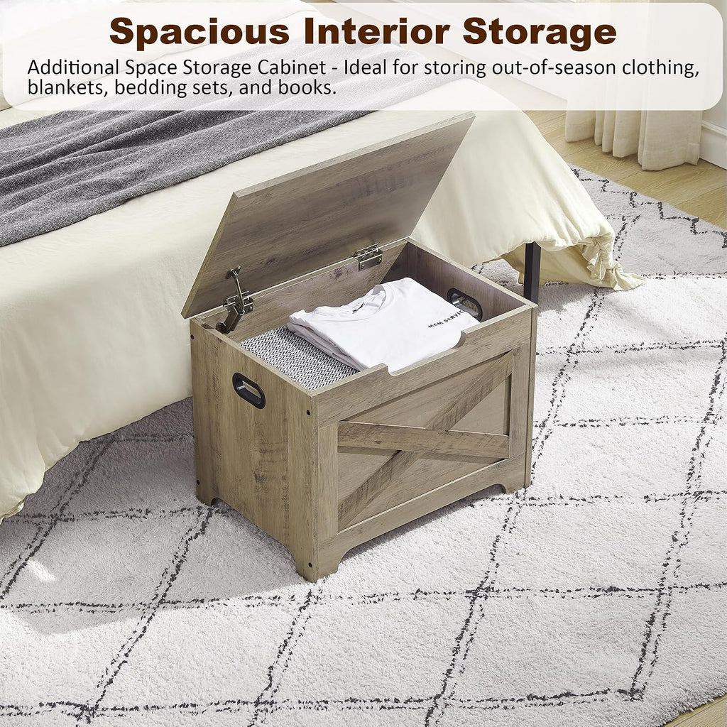 IDEALHOUSE 23.6" Storage Bench with 2 Safety Hinges, Grey | Retro Wooden Storage Chest, Loads 300 lb, Easy Assembly, Storage Ottoman Bench for Bedroom Entryway Living Room