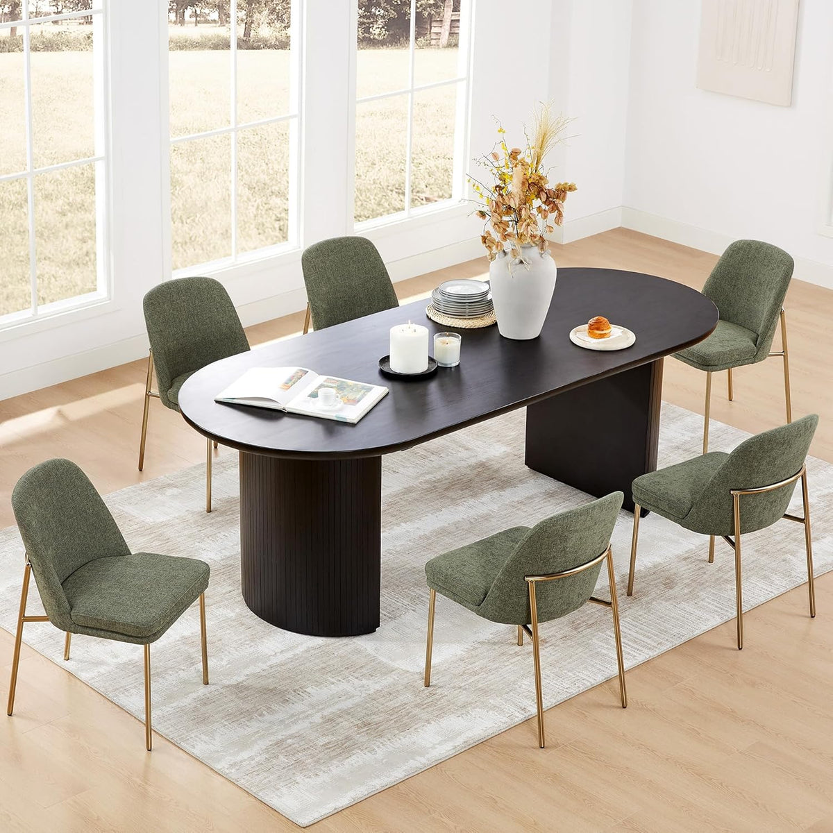 CHITA Modern Dining Chairs Set of 6, FSC Certified Metal Dining Chair for Dining Room, Moss Green