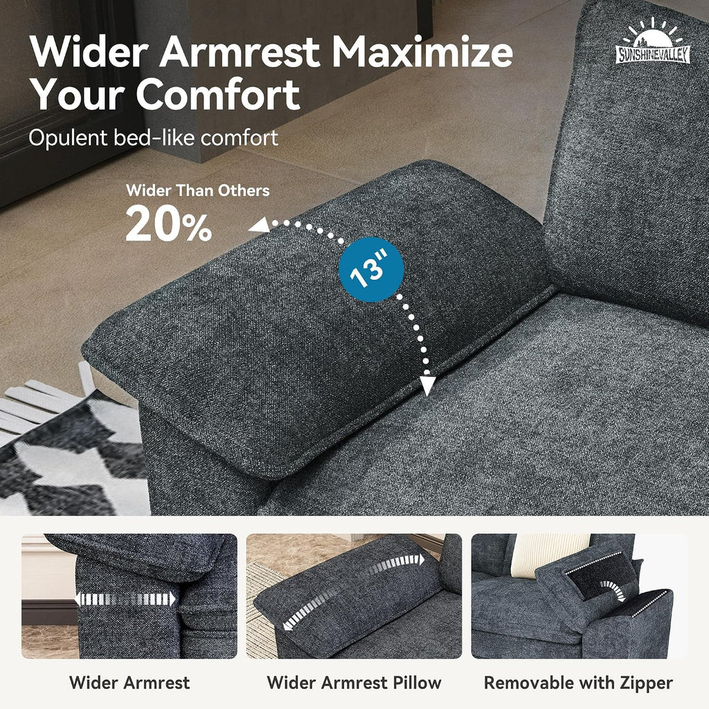 SUNSHINE VALLEY 157.5" U Shaped Modular Cloud Couch Sectional Sofa Ottoman | Chenille Blue, Modern Oversized 6-Seater, Living Room Furniture , Wider Armrest, Comfy Deep Seat, Sturdy Wood Frame