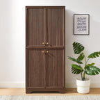 Crosley Furniture Naomi Modern Reeded Kitchen Pantry Storage Cabinet, Dining, Laundry Room, Bathroom, Walnut