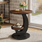 Tribesigns Round End Table, 2 Tiers Side Table with Storage Shelf, Sofa Side Bedside Nightstand with Wood Metal Arc-Shaped Frame for Small Spaces, Living Room, Bedroom, Easy to Assemble, Brown (1PCS)