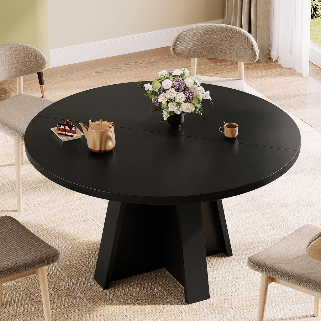iPormis 47 Inches Round Dining Table for 4-6 People, Modern Wooden Kitchen Table for Dining Room, Farmhouse Circle Dinner Tables Furniture for Kitchen Living Room, Black