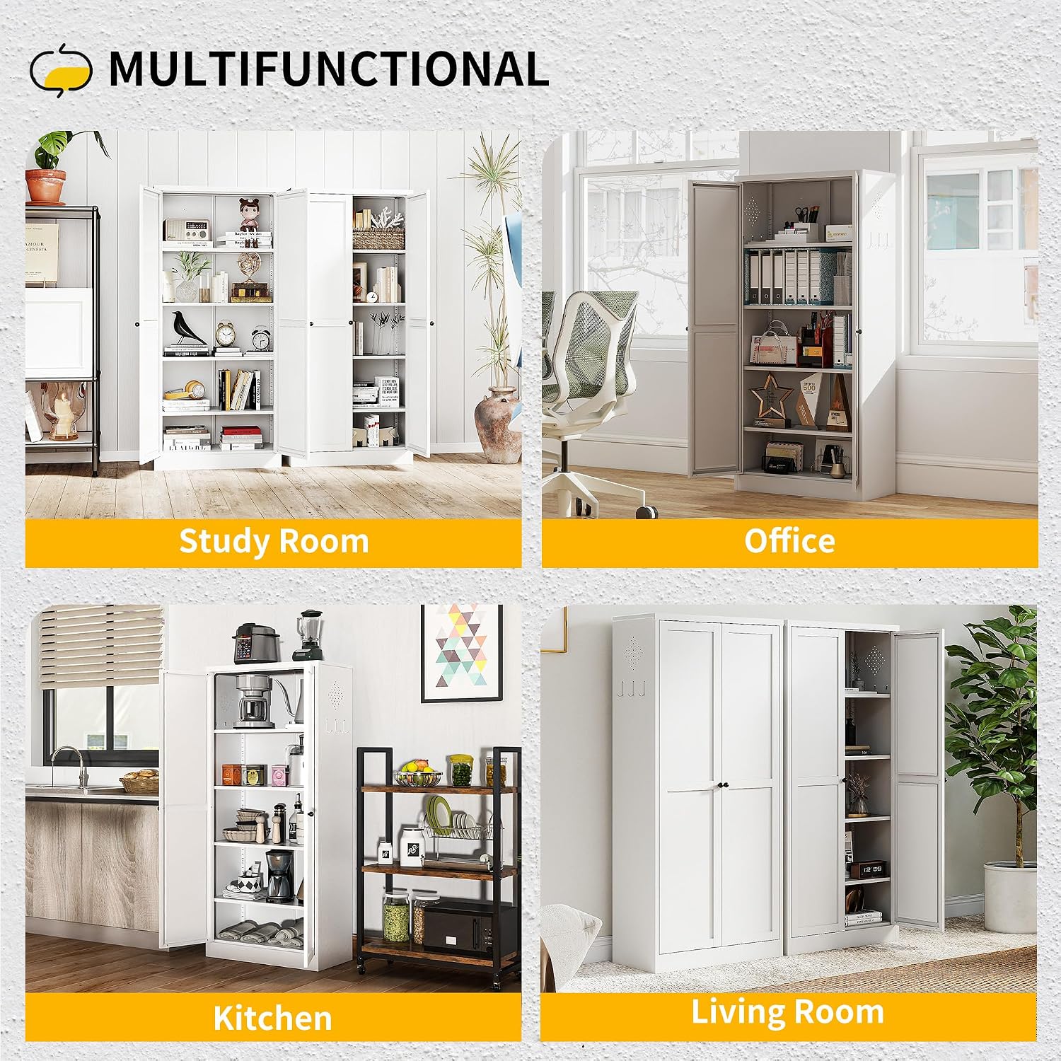 Kitchen Pantry Cabinet, 61" Metal Pantry Storage Cabinet with Doors and 4 Adjustable Shelves, Tall Cabinet for Living Room, Pantry, Bathroom, Kitchen, Assemble Required