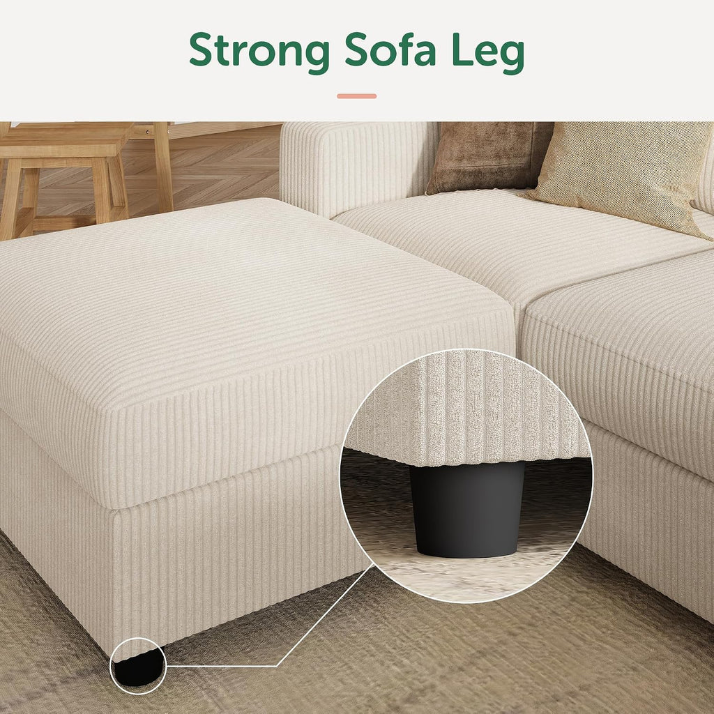 HONBAY Modern Corduroy Ottoman Module Sofa, Ottoman Bench with Storage, Beige
