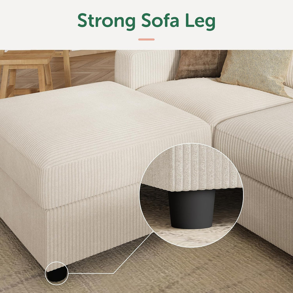 HONBAY Modern Corduroy Ottoman Module Sofa, Ottoman Bench with Storage, Beige