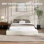 RECCI AirFrame Queen Upholstered Bed Frame with Square Cushioned Base