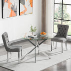 HomVent Round Glass Dining Table Set for 2, Circle Glass Kitchen Table Set Small Dining Room Set with 2 Dining Chairs for Kitchen Dining Room