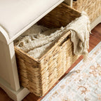 SAFAVIEH Furniture - Freddy 2-Basket Storage Bench - Sand - Solid Wood - Coastal Basket Storage Design - Ideal for Entryway, Living Room, Hallway, 18" Seat Height - Fully Assembled (AMH5736J)
