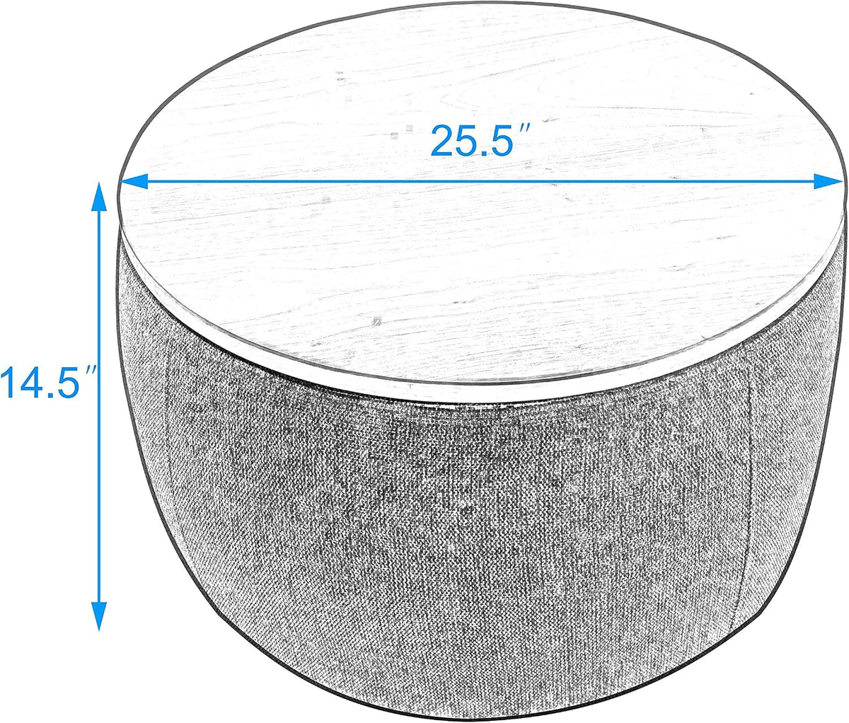 Round Ottoman, Ottoman with Storage, Coffee Table 2 in 1 Function, End Table for Living Room, Hallway, Bedroom (Dark Grey)