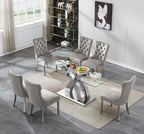 70'' Modern Glass Dining Table for 4-8 People, High Gloss Stainless Steel Base, Rectangular Glass Dining Room Table for 6, Tempered Glass Top Silver Kitchen Table for Home Kitchen Furniture