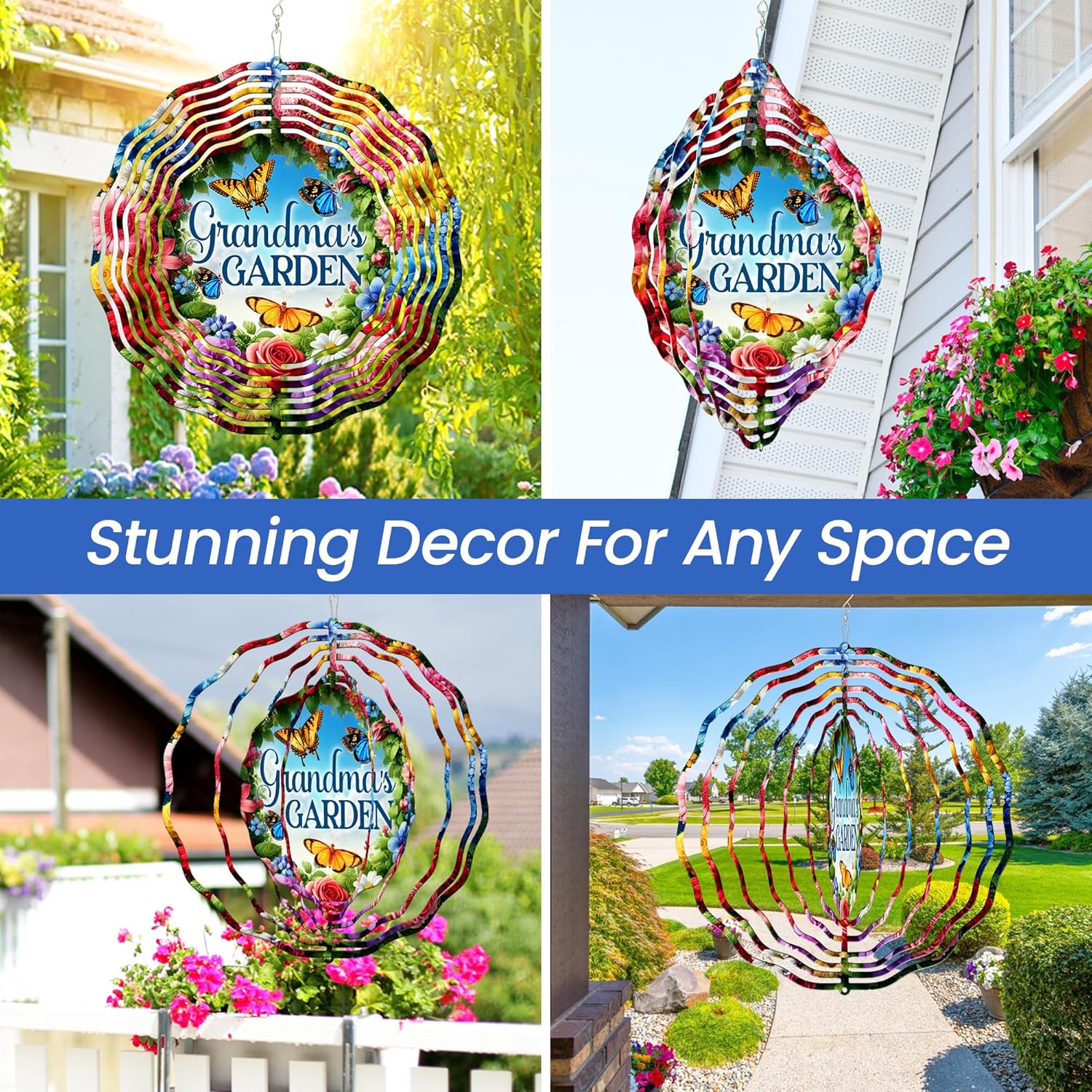 FLAGWIX Christmas Garden Gifts for Grandma - Nana's Garden 3D Stainless Steel Metal Wind Spinners 12 in - Gardening Grandma Christmas Birthday Gifts for Women Nana Gigi, Grandmother Gift Ideas