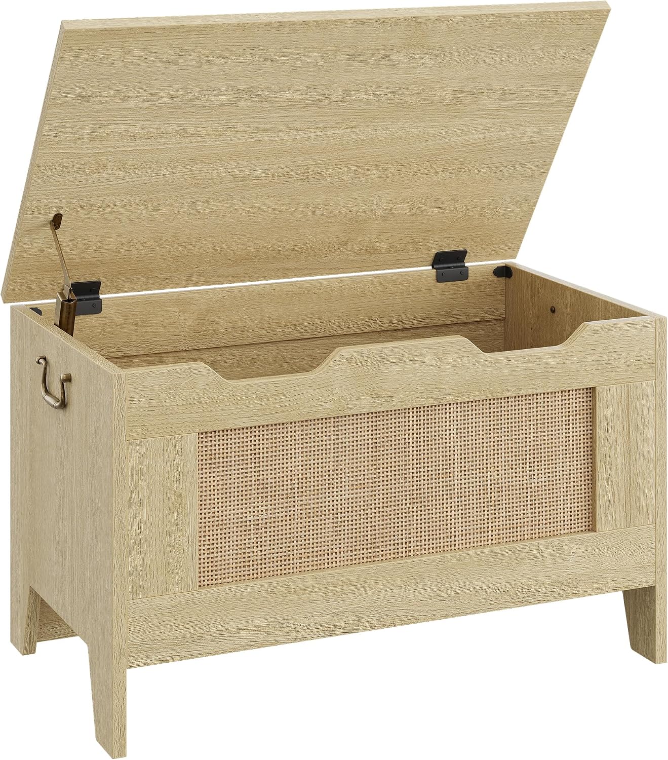 IDEALHOSUE 30” Storage Chest, Wooden Storage Bench with Safety Hinge, Retro Blanket Storage Trunk for Entryway, Living Room, Supports 350 lb, Light Oak