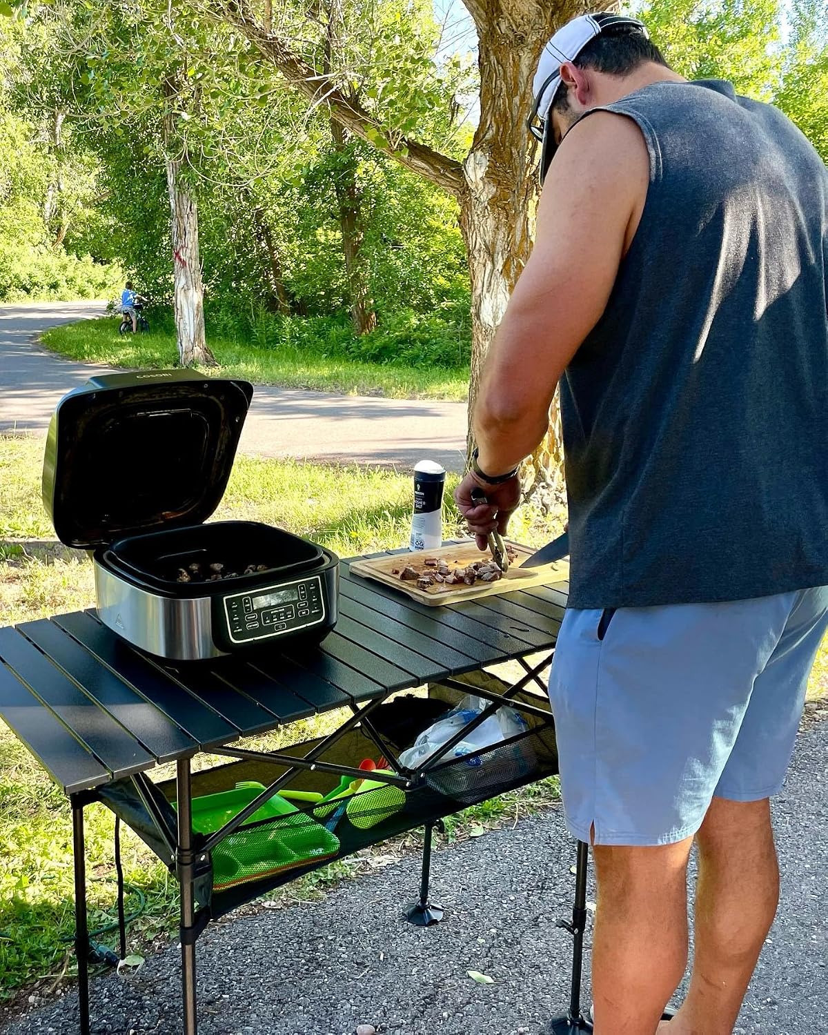 LET'S CAMP Folding Camping Table, Aluminum Roll-up Picnic Backpacking Table | Adjustable Height Camping Table Portable Picnic Dining Table Folding Card Table w/Handle Lightweight for Indoor Outdoor