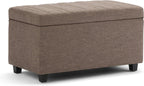 SIMPLIHOME Darcy 33 inch Wide Contemporary Rectangle Storage Ottoman Bench in Fawn Brown Linen Look Fabric, Assembled, For the Living Room, Entryway and Family Room