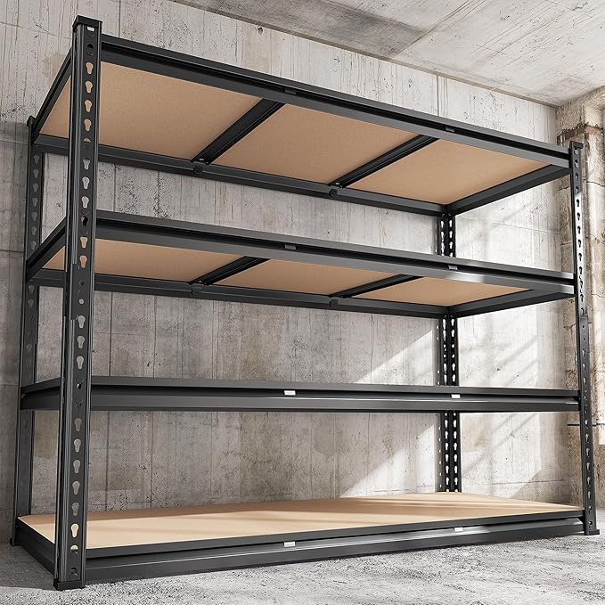 REIBII 48" W Garage Shelving Heavy Duty 2550 LBS Storage Shelves 4 Tier Heavy Duty Shelving, Adjustable Metal Shelves, Industrial Shelf for Garage, Warehouse, Pantry, 48" W x 60" H x 24" D