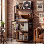 IRONCK Record Player Stand with Storage, Turntable Stand for Living Room | 2-Tier Vinyl Record Shelf with Charge Station, Record Rack Holds Up to 300+ Albums