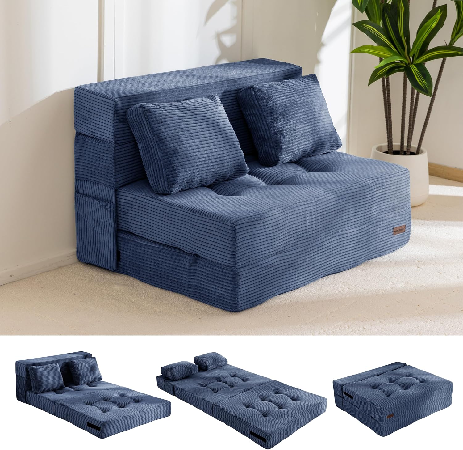 MAXYOYO Convertible Sofa Bed, Fold Out Sofa Couch with Pillow for Adults | Loveseat Sofa 4 in 1 Tufted Folding Couch Bed Foam Floor Couch, Lazy Chair for Living Room Bedroom Guest Room, Dusty Blue