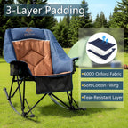 400lbs Rocking Camping Chair, Oversized Heavy Duty XL Folding Rocker for Adults, Padded High Back Big & Tall Support, with Cup Holders & Carry Bag for RV, Lawn, Patio & Sports