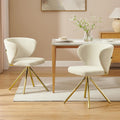 Art Leon Swivel Dining Chairs Set of 2 - Modern Fabric Upholstered Kitchen Dining Room Chairs, Armless Accent Chairs with Golden Metal Legs, Side Chairs for Vanity, Off White