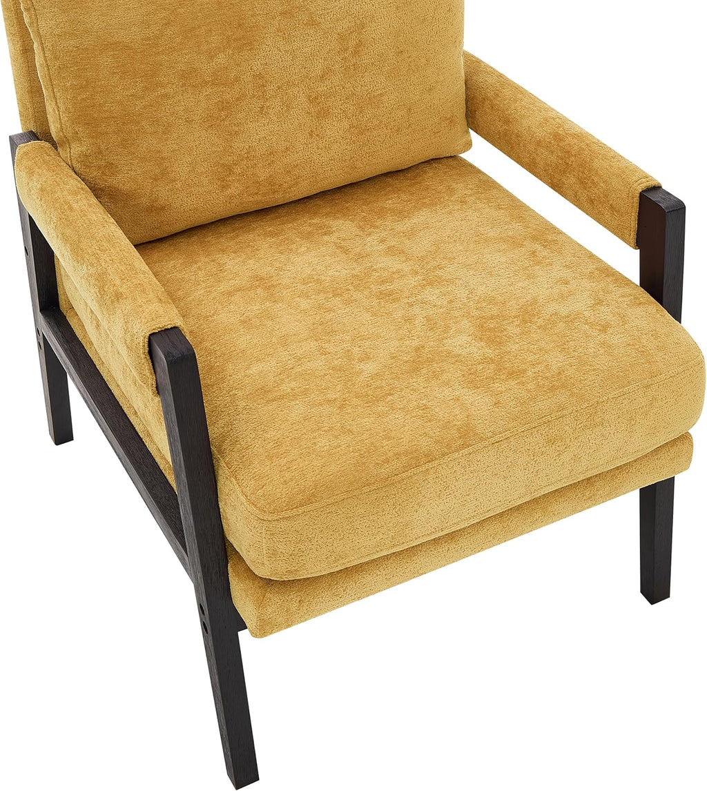 Roundhill Furniture Kelly Mid-Century Modern Chenille Upholstered Accent Armchair, Yellow