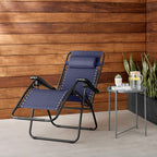 Amazon Basics Zero Gravity Lounge Chair with Pillow, Foldable Outdoor Reclining Chair for Patio and Beach, Weather-Resistant Textilene, 300 lb Capacity, 26", Navy Blue