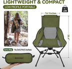 MARCHWAY Lightweight Folding High Back Camping Chair with Head Support, Stable Portable Compact for Outdoor Camp, Travel, Beach, Picnic, Festival, Hiking, Backpacking (Highback Green)