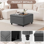 30" Large Square Ottoman with Storage, Fabric Ottoman Coffee Table, Grey | Tufted Upholstered Ottoman for Living Room, Oversized Square Storage Ottoman for Bedroom and Entryway, Solid Wood Frame