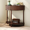 Knocbel Half Moon Console Table with Wave-Pattern Door, Semi-Circle Sofa End Table with 2 Storage Drawers and Bottom Shelf for Entryway Living Room, 31.5" W x 15.75" D x 32.3" H, Brown