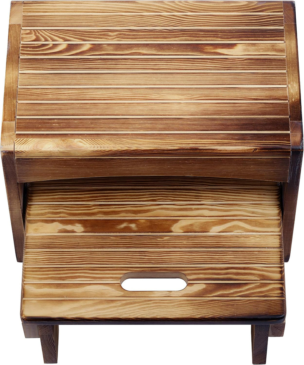URFORESTIC Handcrafted Solid Wood Bed Step Stool-Foot Stool Kitchen Stools Bed Steps Small Step Ladder Bathroom Stools (Burned)