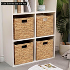 11 x 11 x 11 in Woven Storage Baskets,Set of 4 Wicker Cubes Baskets,Natural | Foldable Water Hyacinth Baskets,Handwoven Storage Baskets for Shelves,Kitchen or Outdoor
