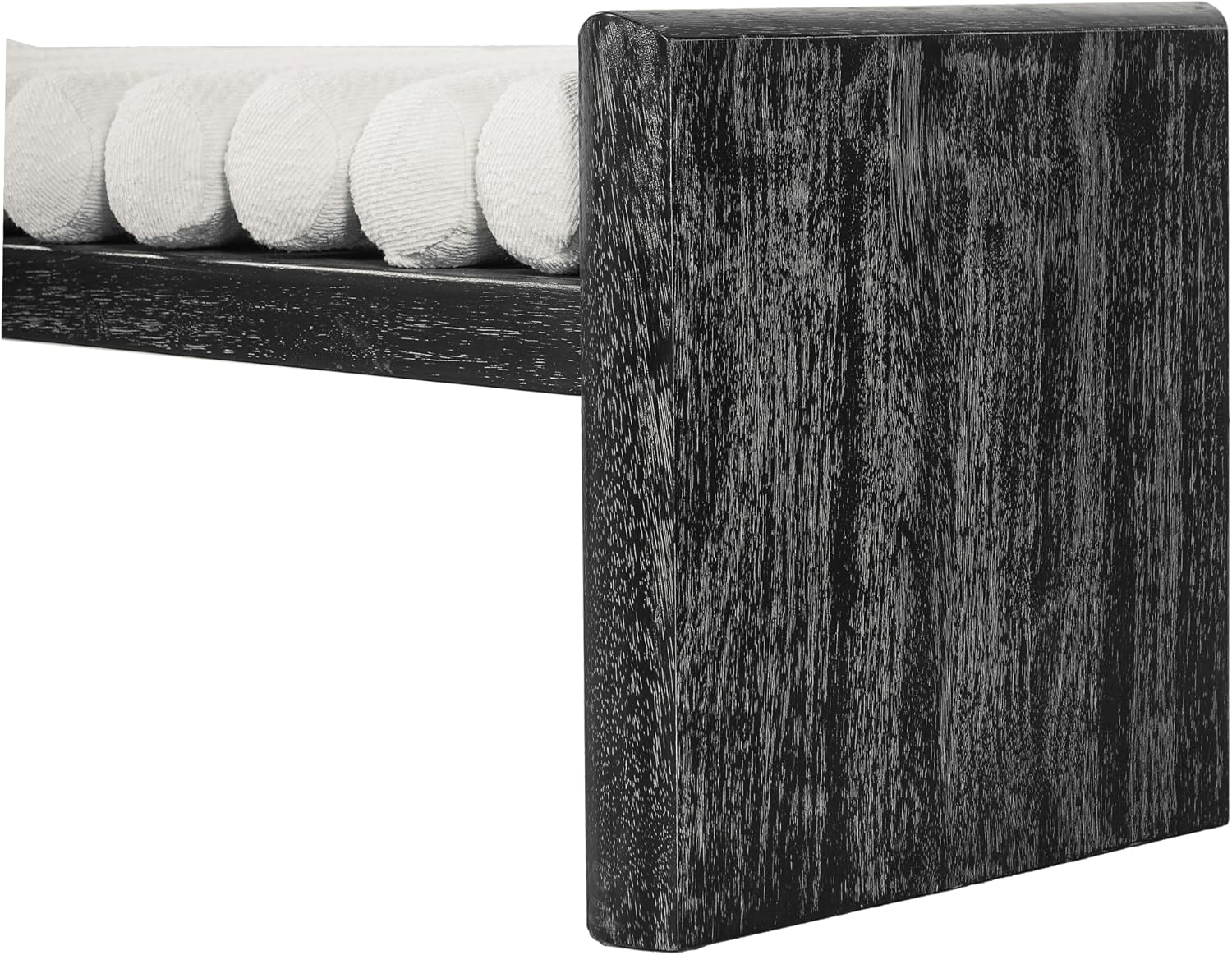 Virubi 62.8" Modern Chenille Upholstered End Bed Bench with Rolled Cushions, Rubberwood Frame Ottoman Bench, Oversized Entryway Shoe Bench for Bedroom Living Room Dining (Black, 62.8")
